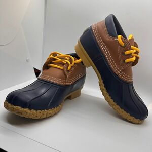 LL Bean Bean Boots Waterproof Ankle Duck Boots Lace Up Navy Brown Womens Size 7